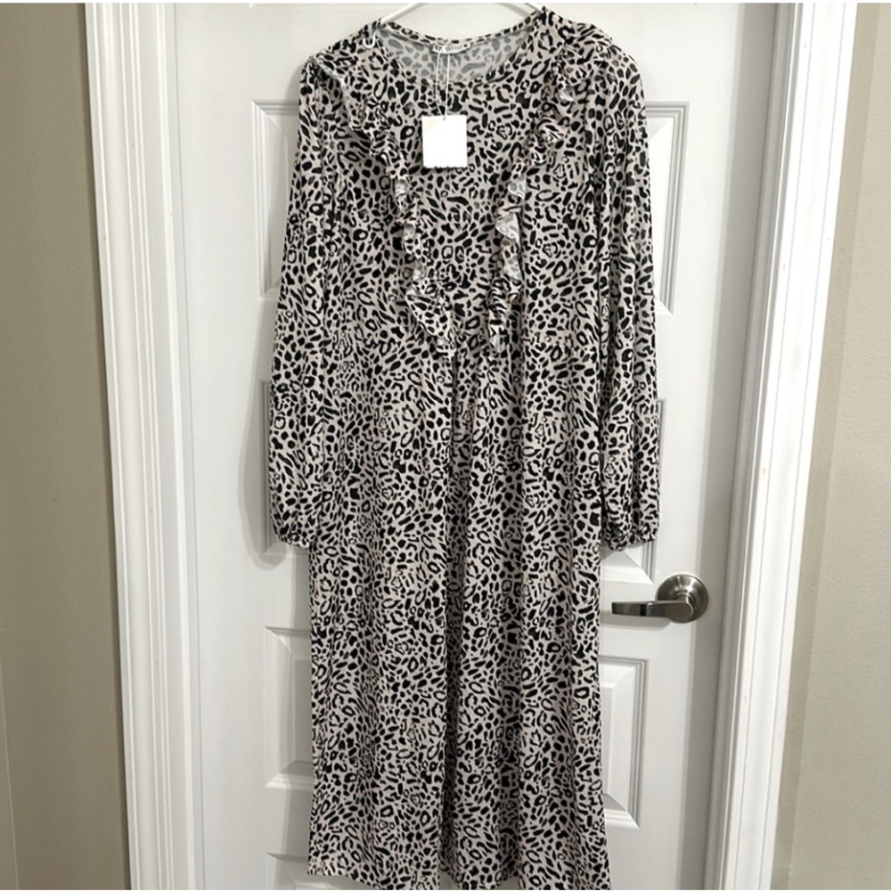 Ara Neutral Leopard-Print Ruffle Maxi Dress